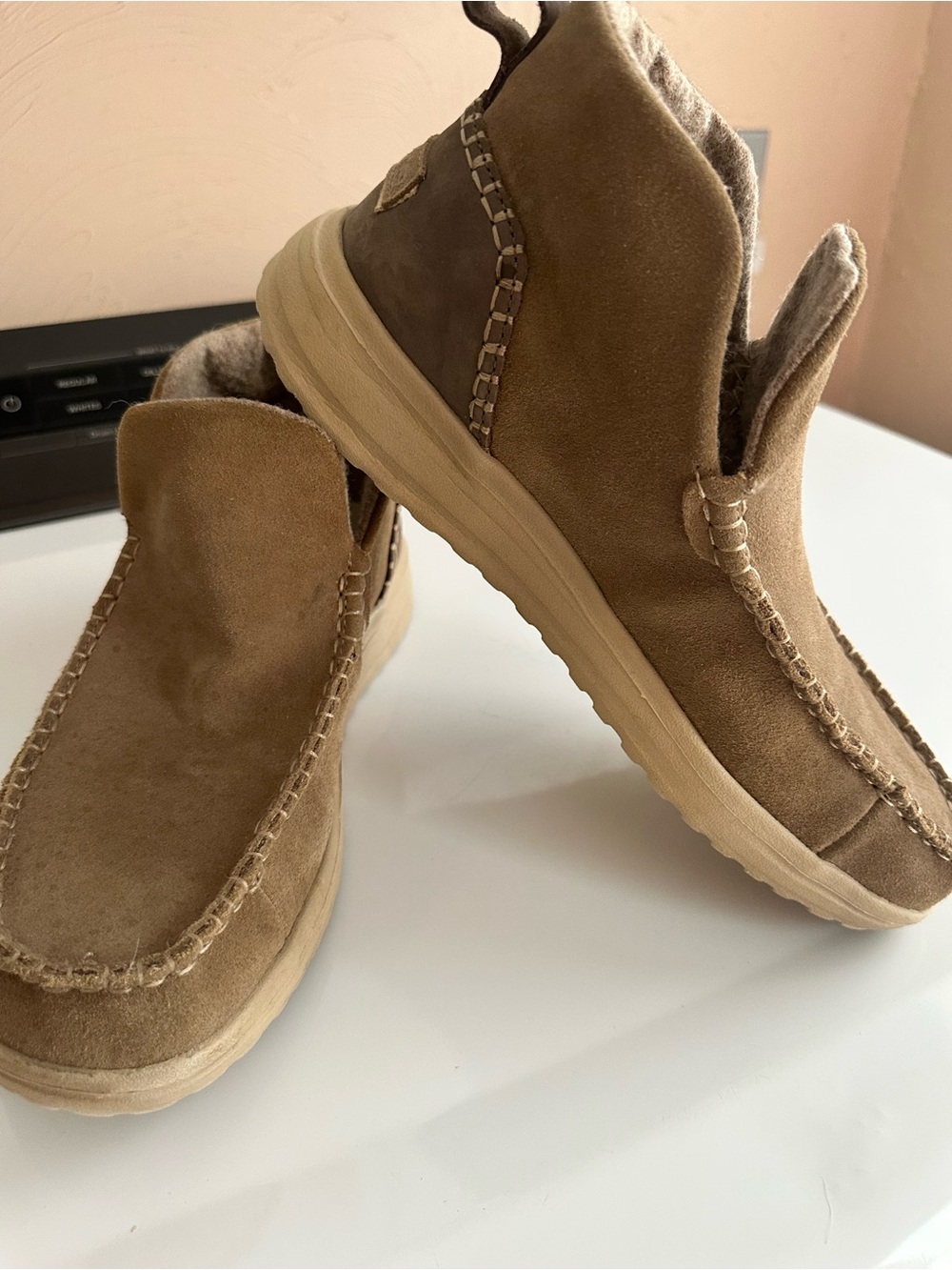 Women’s Casual Suede Moccasin Slip-On in Brown Hey Dudes